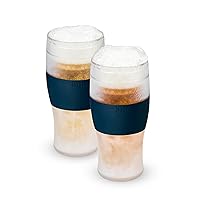 HOST Freeze, Frozen Mugs, Freezable Pint Set, Beer Keep Your Drinks Cold, Double Walled Insulated Glasses, Tumbler for Iced Coffee, 16oz, Set of 2, Varsity Blue