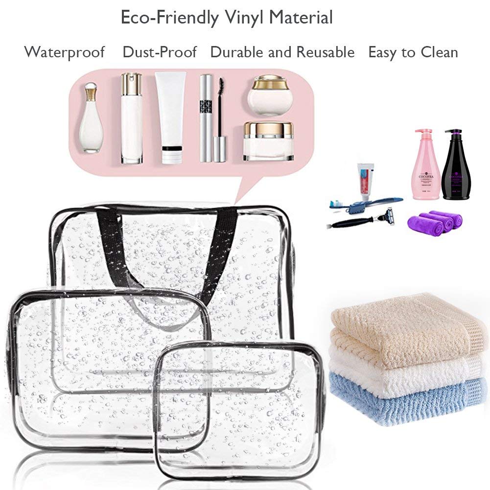 APREUTY Clear Makeup Bags, TSA Approved 6 Pcs Cosmetic Makeup Bags Set Clear PVC with Zipper Handle Portable Travel Luggage Pouch Airport Airline Vacation Organization (Clear)
