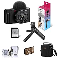 Sony ZV-1F Vlogging Camera, Black Bundle with ACCVC1 Vlogger Accessory Kit, Extra Battery, Shoulder Bag, Cleaning Kit
