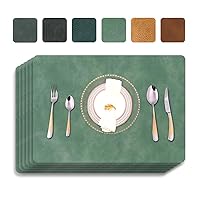 Faux Leather Reusable Table mats Set of 6,Waterproof&Stain-Resistant Place Mats,Heat-Resistant&Non-Slip Placemats for Indoor Outdoor Patio Table Kitchen and Kids,12''x17(Avocado Green)