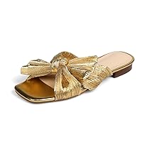 MICIFA Women's Bow Flat Sandals Open Toe Summer Comfort Slip on Slide Sandals Bridal Wedding Dress Shoes