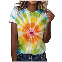 Womens Short Sleeve T-Shirt Tie-Dye Summer Tops Crewneck Loose Casual Basic Tees Tshirts 2024 Fashion Dressy Blouse