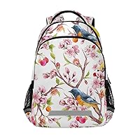 ALAZA Pink Cherry Blossom Bird Floral Backpack Purse for Women Men Personalized Laptop Notebook Tablet School Bag Stylish Casual Daypack, 13 14 15.6 inch