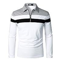 HOOD CREW Men’s Long Sleeve Polo Shirt Casual Slim Fit Shirts Contrast Color Patchwork T Shirts Cotton Tops