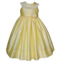 Flower Girl Dress Hand Smocked Yellow Silk Dupioni Pageant Gown Wedding Princess