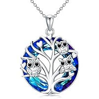 YAFEINI Owl Gifts for Women Owl Tree of Life Pendant Necklace 925 Sterling Silver Tree of Life Owl Jewelry Gift for Women Mother Sister
