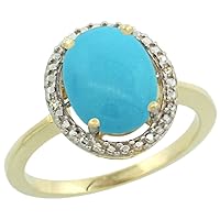 Silver City Jewelry 14K Yellow Gold Natural Diamond Sleeping Beauty Turquoise Engagement Ring Oval 10x8mm, Size 9