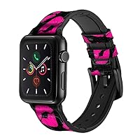CA0512 Pink Lips Kisses on Black Leather & Silicone Smart Watch Band Strap for Apple Watch iWatch Size 38mm/40mm/41mm