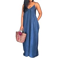 SeNight Womens Casual Maxi Dresses Summer Sexy Stripe Sleeveless Plus Size Loose Long Floor Length Sundress with Pocket