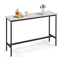 VASAGLE, Narrow Long Bar, Kitchen Dining, High Pub Table, Sturdy Metal Frame, Industrial Design, 15.7 x 55.1 x 35.4 Inches, Rustic White and Ink Black ULBT140B73, 55.1 inches