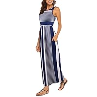 Hount Women's Summer Sleeveless Striped Flowy Casual Long Maxi Dress with Pockets