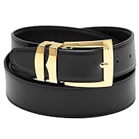 Men's Belt Reversible Wide Bonded Leather Gold-Tone Buckle BLACK/Navy Blue
