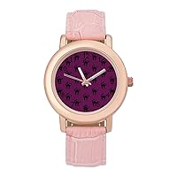 Black Cat on Purple Women's Watch Fashion Quartz Analog Watches Wristwatch for Ladies