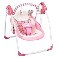 Electric Baby Swing for Infants, Powered by Power Cord (Included) and Batteries for Indoor Outdoor Use, Easy-Fold Portable Baby Swing, for 0-9 Months 6-25 lbs
