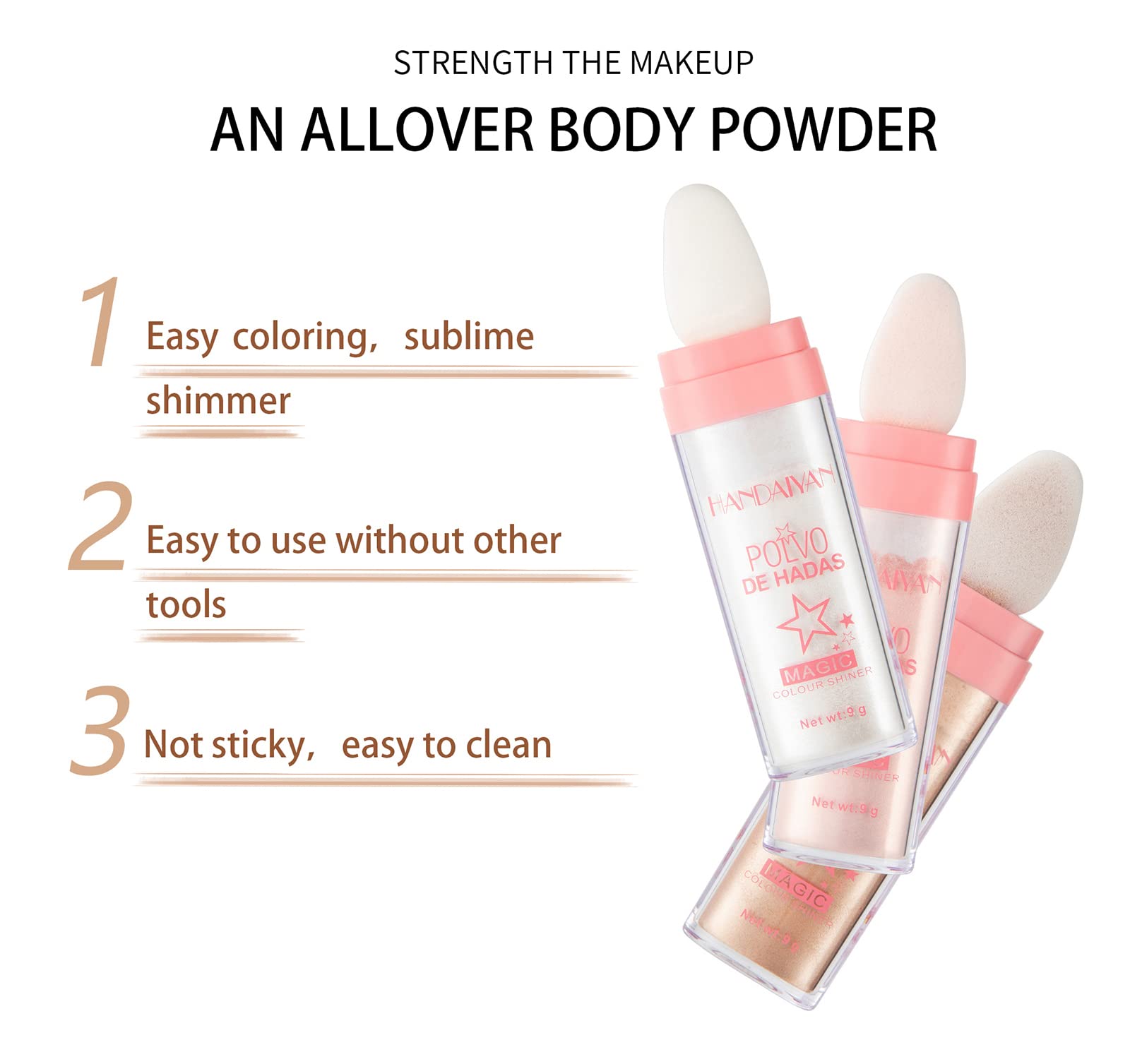 URQT 3 Color Polvo De Hadas Fairy Highlight Patting Powder Highlighter Makeup Body Brightens the Natural Three-dimensional Face Powder Blusher (Trio)