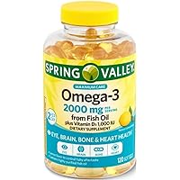 Premium Omega-3 Fish Oil. Includes EDLVS Sticker + Spring Valley Omega-3 from Fish Oil 2000 mg, Maximum Care, 120 Count (1)