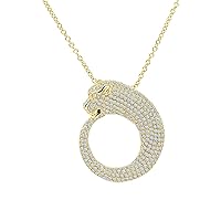 6CT Diamond Pav Panther Pendant 14K Gold Gold Over 925 Sterling Silver 18