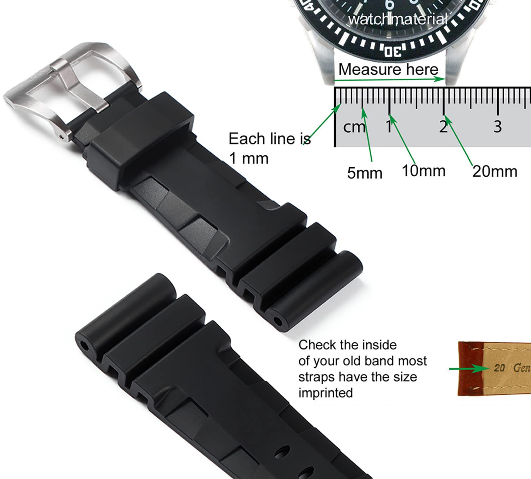 Men's Military Strong Rubber Watch Band Soft Silicone Replacement Watch Strap with Stainless Steel Wide Buckle Universal Strap Waterproof Sport Black