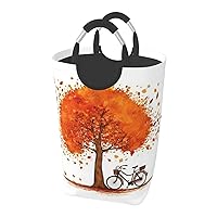 Laundry Basket Freestanding Laundry Hamper Autumn Tree with Aged Old Bike Collapsible Clothes Baskets Waterproof Tall Dirty Clothes Hamper for Dorm Bathroom Laundry Room Storage Washing Bin