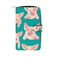 Pigs on The Wall Womens Wallet Leather Card Holder Purse RFID Blocking Bifold Clutch Handbag with Zipper Pocket