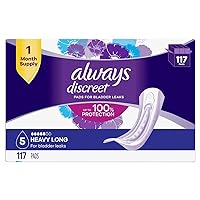 Always Discreet Incontinence Pads, Heavy - Long (117 Count), 1 Count (Pack of 117)
