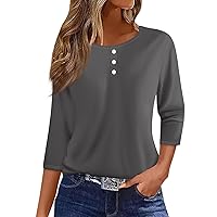 Women's 3/4 Length Sleeve Tops Button Down Crewneck Tops Henley Shirts Dressy Basic Tee Blouse 2024 Summer Clothes