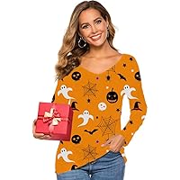 Women's American Flag/ST. Patrick's Day/Ugly Christmas/Halloween/Long Sleeve T Shirt Casual Holiday Party Blouse Tops
