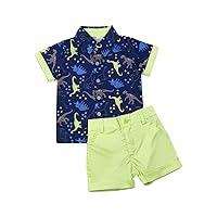 VISGOGO Toddler Baby Boy Flamingo Short Sleeve Button Down Shirt & Casual Shorts Set Summer Outfits 1-6 Years Clothes