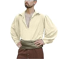 Men's Cotton Linen Henley Shirt Long Sleeve Hippie Casual Beach T Shirts Cuban Camp Guayabera Shirts Vintage Shirts