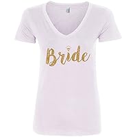 Threadrock Women's Bride Gold Script V-Neck T-Shirt