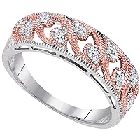 The Diamond Deal 10kt White Gold Womens Round Diamond 2-tone Rose Band Ring 1/10 Cttw