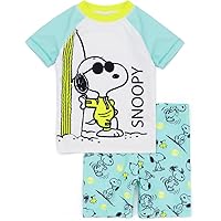 Peanuts Snoopy Swimsuit Set for Boys | Kids Blue 2 Piece T-Shirt & Shorts All in One Swimming Bundle | Swimwear Body Wear
