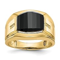 10k Yellow Gold Satin Polished Open back Mens Diamond and Black Simulated Onyx Ring Size 10 Jewelry Gifts for Men
