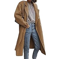 EFOFEI Womens Long Sleeve Basic Cozy Jacket Chunky Woolen Mid Long Coat Double Breasted Cozy Overcoat