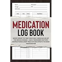 Medication Log Book: NEVER FORGET to Take Your Daily Medicine or Get the Wrong Dosage | EASILY REMEMBER Doctor’s Instructions & Keep Track of Side Effects to Show Your Doctor Medication Log Book: NEVER FORGET to Take Your Daily Medicine or Get the Wrong Dosage | EASILY REMEMBER Doctor’s Instructions & Keep Track of Side Effects to Show Your Doctor Paperback