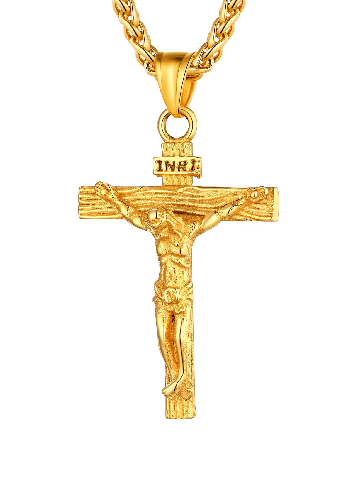 U7 Men Crucifix Cross Pendant with Chain Baptism Christian Jewelry Stainless Steel/18K Gold Antique Jesus Necklace, Gift Packed,Length 22