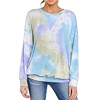 EFOFEI Womens Casual Tie Dye Printed Sweatshirts Long Sleeve Color Block Pullover Crewneck Tunic Tops