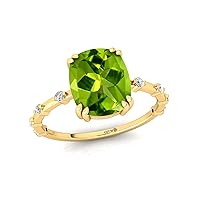 Women's Statement Ring, Green Peridot 14kt Gemstone Birthsone Ring, 8X10 Cushion Shape with 8 Diamond/Jewellery for Women, Gift for Mother/Sister/Wife