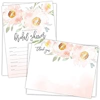 Pink Peony Floral Invitations and Pink Peony Floral Thank You Cards | 50 Sets / 100 Pcs Total