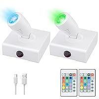 Wireless LED Spotlight, Rechargeable Picture Lights, 12 Colors Changing Accent Artwork Lighting, Picture Light for Paintings, Indoor Closet Lights, Puck Lights with Remote, Display Lights-2Pack