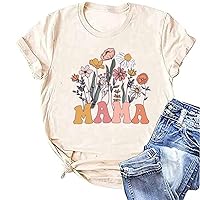 Mama Floral Shirts for Women Retro Mom T Shirt Vintage Graphic Spring Wild Flowers Tops Mother's Day Tee(Beige01-MAF,X-Large)