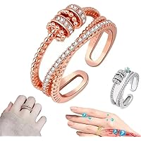 Threanic Triple-Spin Ring (Adjustable Ring), Threanic Triple-Spin Ring, Ring for Weight Loss, Rings, Feelief Zirconica Triple Fidget Ring, Open Anti Anxiety Ring (Color : Rose)