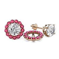 Round Ruby 0.82 ctw Halo Jackets for Stud Earrings in 14K Gold