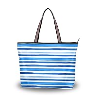 Striped Tote Handbags for Women with Zipper,Large Grocery Bag Shopping Bag