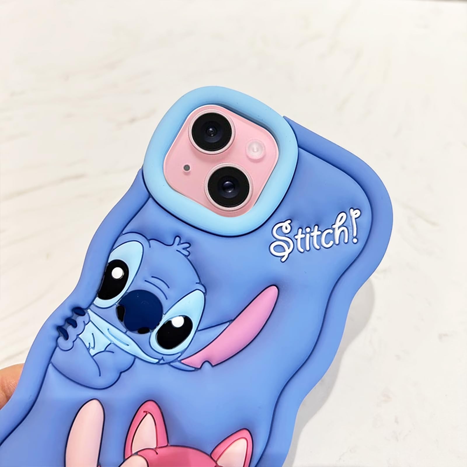 FINDWORLD Compatible with iPhone 15 Case, Stich Cute 3D Cartoon Unique Cool Soft Silicone Animal Anime Character Waterproof Protector Boys Kids Girls Gifts Cover Housing Skin for iPhone 15
