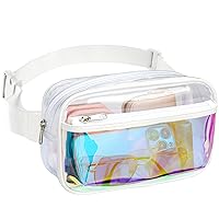 Veckle Clear Fanny Pack - Holographic White Clear Belt Bag Crossbody Fashion Fanny Packs for Women Men Cute Waist Bag with Adjustable Strap for Sports Events, Concerts, Festivals