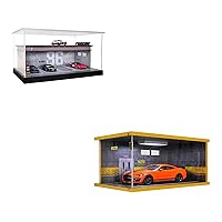 Hot Wheels Display Case 1/64 Scale and Hot Wheels Display Case Car with LED Light and Acrylic Cover 1/24 Scale Wooden Parking Garage Model for Diecast Cars Grey