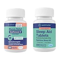 WELMATE Nighttime Wellness Bundle: Mucus Relief Guaifenesin 600mg Mucus Relief (200 Ct) & Doxylamine Succinate 25mg Sleep Aid (200 Ct) | Extended Relief for Restful Sleep