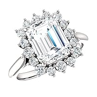 Stunning Flower Engagement Ring, Emerald Cut 2.50CT, Colorless Moissanite Ring, 925 Sterling Silver Ring, Wedding Gift, Perfact for Gift Or As You Want