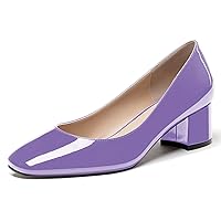 WAYDERNS Women's Lavender Chunky Slip On Block Patent Leather 2 Inch Low Heel Square Toe Pumps Shoes Size 5.5 - Zapatos de Tacon